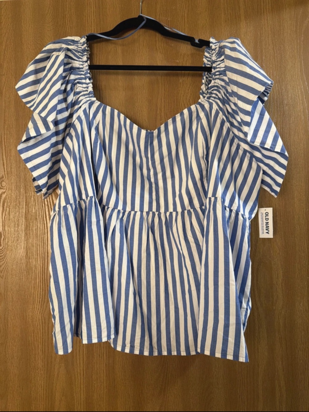 Old Navy Blue and White Striped Peplum Blouse
